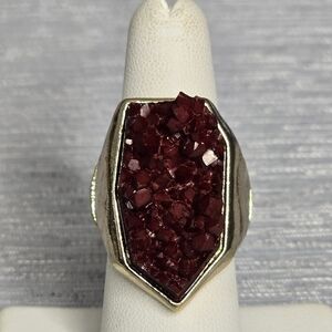 Gorgeous Intricate Maroon Druzy Agate Gold Stretch Ring